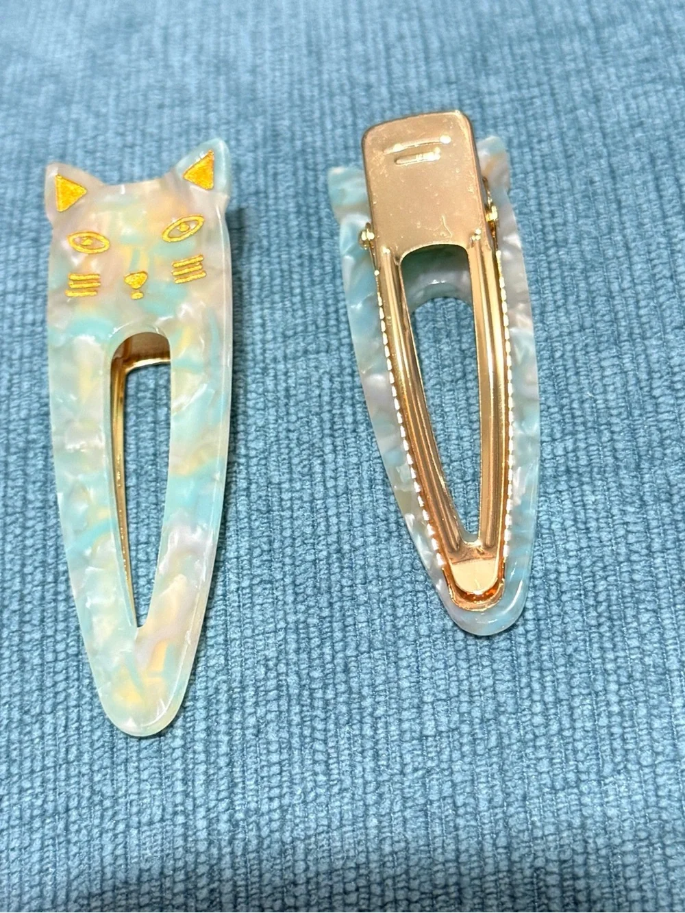 Iridescent Cat Hair Clips Pastel Blue & Pink Pair